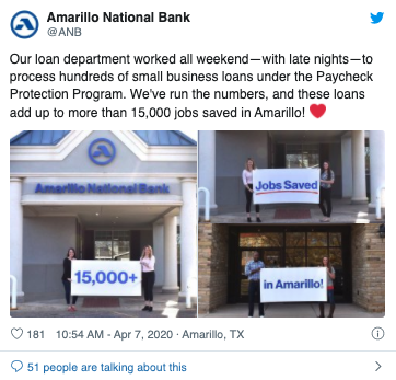 Amarillo National Bank saves jobs with small business loans under the paycheck protection program
