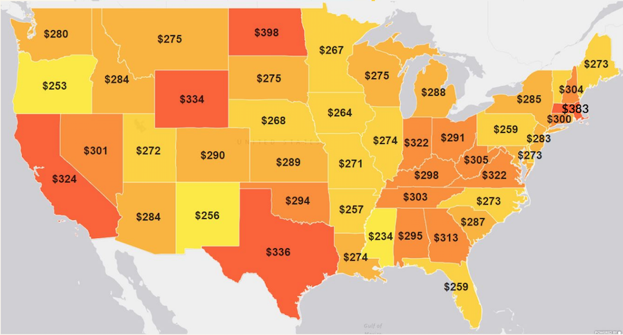average spend over the black friday weekend broken down by state