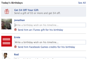 Facebook Birthday list